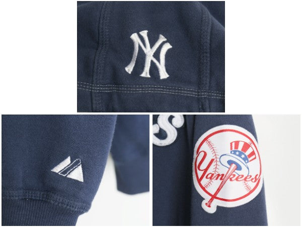 ヤンキース スウェット フード パーカー メンズ XL 程 MLB オフィシャル マジェスティック 裏起毛 前V プルオーバー 大リーグ 大きいサイズ