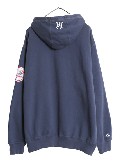 ヤンキース スウェット フード パーカー メンズ XL 程 MLB オフィシャル マジェスティック 裏起毛 前V プルオーバー 大リーグ 大きいサイズ