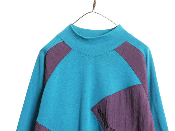 80s アディダス モックネック スウェット メンズ L / 古着 ヴィンテージ トレーナー ナイロン 裏起毛 ワンポイント トレフォイル ロゴ刺繍