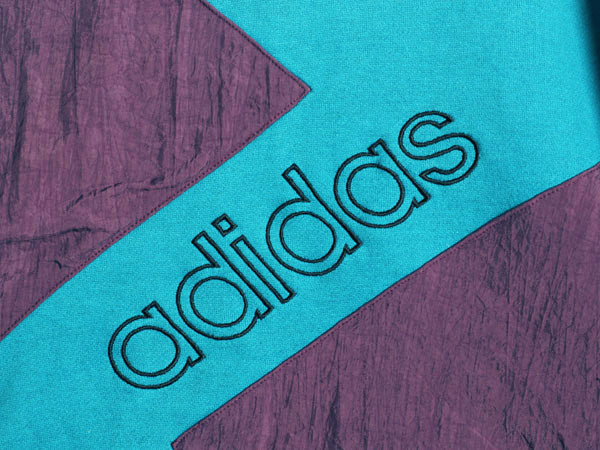 80s アディダス モックネック スウェット メンズ L / 古着 ヴィンテージ トレーナー ナイロン 裏起毛 ワンポイント トレフォイル ロゴ刺繍