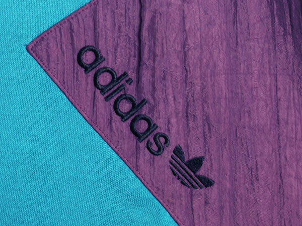 80s アディダス モックネック スウェット メンズ L / 古着 ヴィンテージ トレーナー ナイロン 裏起毛 ワンポイント トレフォイル ロゴ刺繍