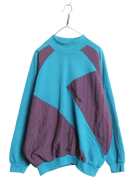 80s アディダス モックネック スウェット メンズ L / 古着 ヴィンテージ トレーナー ナイロン 裏起毛 ワンポイント トレフォイル ロゴ刺繍