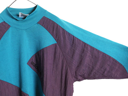 80s アディダス モックネック スウェット メンズ L / 古着 ヴィンテージ トレーナー ナイロン 裏起毛 ワンポイント トレフォイル ロゴ刺繍