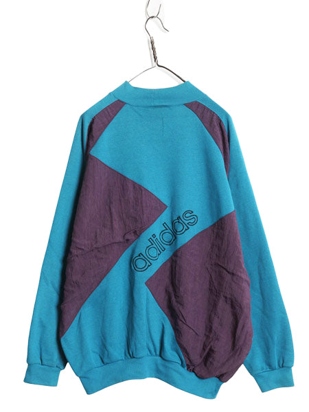 80s アディダス モックネック スウェット メンズ L / 古着 ヴィンテージ トレーナー ナイロン 裏起毛 ワンポイント トレフォイル ロゴ刺繍