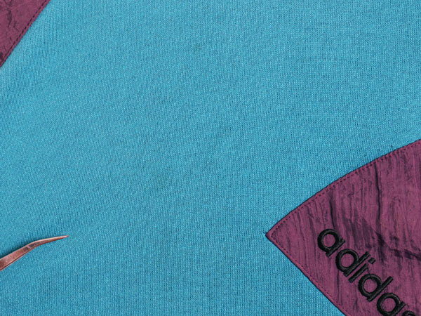 80s アディダス モックネック スウェット メンズ L / 古着 ヴィンテージ トレーナー ナイロン 裏起毛 ワンポイント トレフォイル ロゴ刺繍