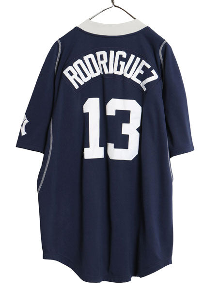 ヤンキース ベースボール シャツ メンズ L / MLB オフィシャル ナイキ 大リーグ ユニフォーム ゲームシャツ スウッシュ ジャージ 重ね着 紺