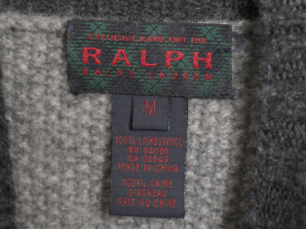 90s ラルフローレン ハイネック ニット セーター レディース M 小さめ S 程 オールド ハンドメイド ラム ウール ノルディック パッチワーク