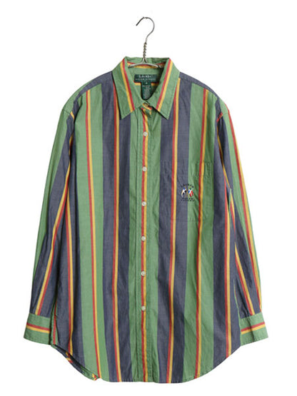 90s ローレン ラルフローレン ストライプ 長袖 シャツ レディース L 程 古着 オールド ポロ コットン ブラウス ワンポイント マルチカラー