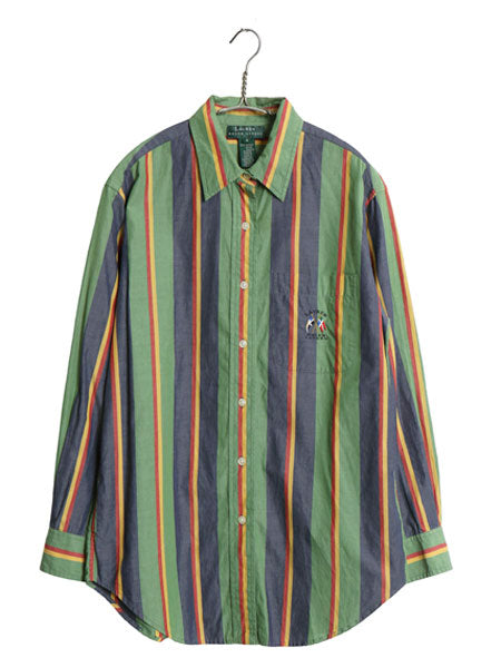 90s ローレン ラルフローレン ストライプ 長袖 シャツ レディース L 程 古着 オールド ポロ コットン ブラウス ワンポイント マルチカラー