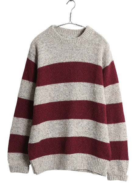 80s USA製 エルエルビーン ボーダー ニット セーター レディース L メンズ M 程 ヴィンテージ ウール 長袖ニット クルーネック シンプル