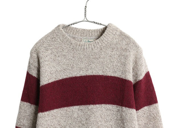 80s USA製 エルエルビーン ボーダー ニット セーター レディース L メンズ M 程 ヴィンテージ ウール 長袖ニット クルーネック シンプル