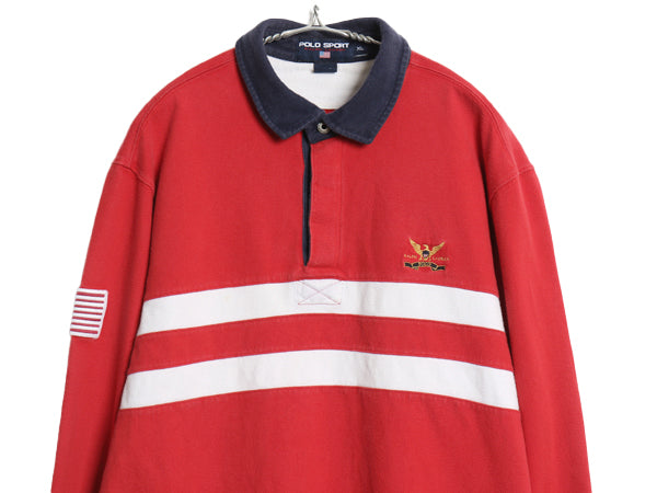 90s ポロスポーツ ラルフローレン 長袖 ラガーシャツ メンズ XL / オールド ポロ ボーダー ラグビー 長袖シャツ ポロシャツ 大きいサイズ
