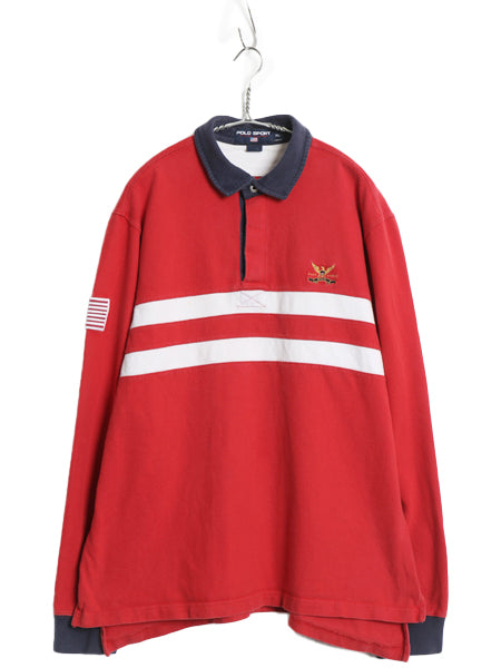 90s ポロスポーツ ラルフローレン 長袖 ラガーシャツ メンズ XL / オールド ポロ ボーダー ラグビー 長袖シャツ ポロシャツ 大きいサイズ