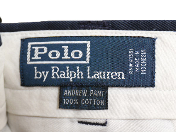 90s ポロ ラルフローレン チノ パンツ メンズ 34 34 オールド ANDREW PANT コットン ツータック ストレート ポロチノ スラックス ネイビー