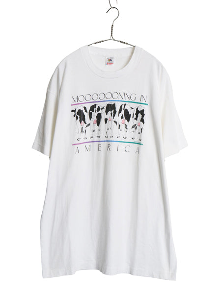 90s USA製 ウシ ジョーク イラスト プリント Tシャツ メンズ XL / オールド グラフィック アート ヘビーウェイト コットン 大きいサイズ 白
