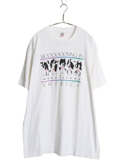 90s USA製 ウシ ジョーク イラスト プリント Tシャツ メンズ XL / オールド グラフィック アート ヘビーウェイト コットン 大きいサイズ 白