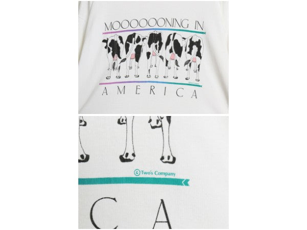 90s USA製 ウシ ジョーク イラスト プリント Tシャツ メンズ XL / オールド グラフィック アート ヘビーウェイト コットン 大きいサイズ 白