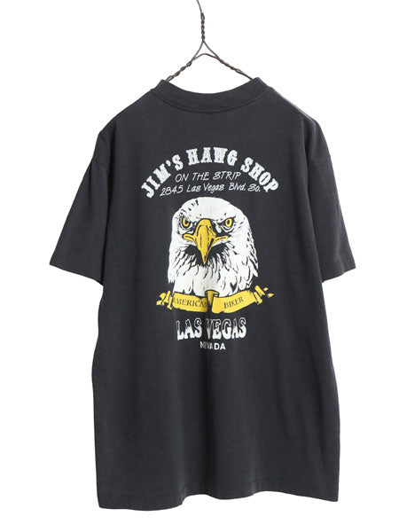 80s USA製 ★ ハーレー ダビッドソン ウルフ x イーグル プリント Tシャツ メンズ M / ヴィンテージ シングルステッチ バイク アニマル 黒