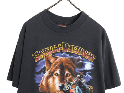 80s USA製 ★ ハーレー ダビッドソン ウルフ x イーグル プリント Tシャツ メンズ M / ヴィンテージ シングルステッチ バイク アニマル 黒