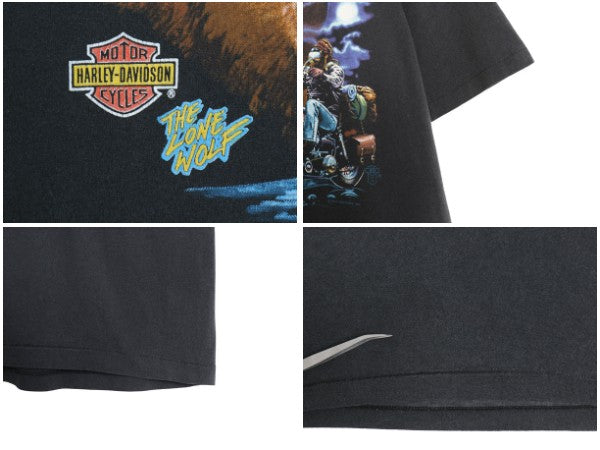 80s USA製 ★ ハーレー ダビッドソン ウルフ x イーグル プリント Tシャツ メンズ M / ヴィンテージ シングルステッチ バイク アニマル 黒