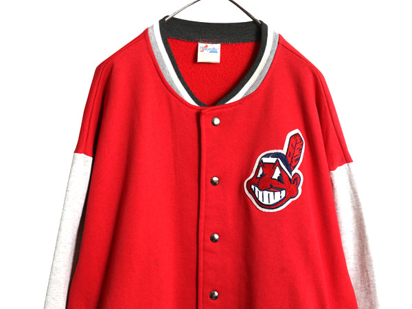 90s USA製 インディアンズ スウェット スタジャン メンズ XXL / オールド MLB メジャーリーグ マジェスティック トレーナー 大きいサイズ