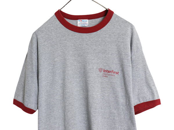 80s USA製 企業 プリント リンガー Tシャツ メンズ XL 小さめ L ヴィンテージ イラスト グラフィック シングルステッチ ツートン ヘインズ