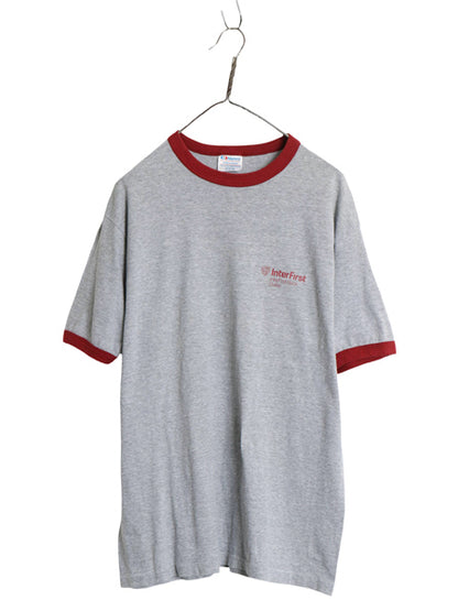 80s USA製 企業 プリント リンガー Tシャツ メンズ XL 小さめ L ヴィンテージ イラスト グラフィック シングルステッチ ツートン ヘインズ