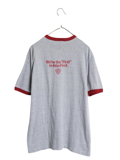 80s USA製 企業 プリント リンガー Tシャツ メンズ XL 小さめ L ヴィンテージ イラスト グラフィック シングルステッチ ツートン ヘインズ