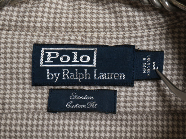 90s ポロ ラルフローレン 千鳥格子 チェック 長袖 フランネル シャツ メンズ L / オールド コットン STANTON CUSTOM FIT 細身 ポニー なし
