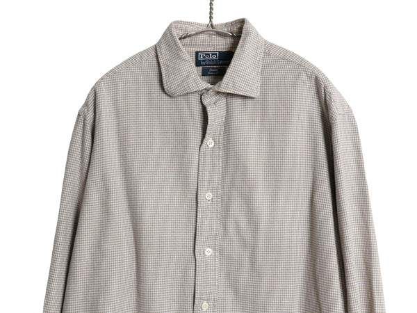 90s ポロ ラルフローレン 千鳥格子 チェック 長袖 フランネル シャツ メンズ L / オールド コットン STANTON CUSTOM FIT 細身 ポニー なし