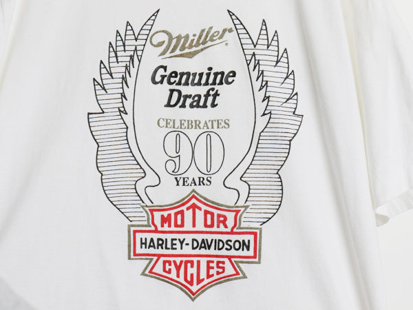 90s USA製 ハーレーダビッドソン ビール 両面 プリント ポケット付き 半袖 Tシャツ メンズ XL オールド バイク 企業 ポケT 大きいサイズ 白