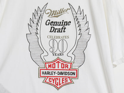 90s USA製 ハーレーダビッドソン ビール 両面 プリント ポケット付き 半袖 Tシャツ メンズ XL オールド バイク 企業 ポケT 大きいサイズ 白