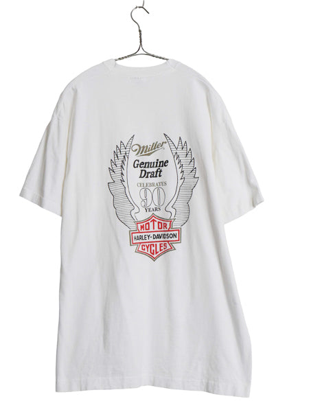 90s USA製 ハーレーダビッドソン ビール 両面 プリント ポケット付き 半袖 Tシャツ メンズ XL オールド バイク 企業 ポケT 大きいサイズ 白