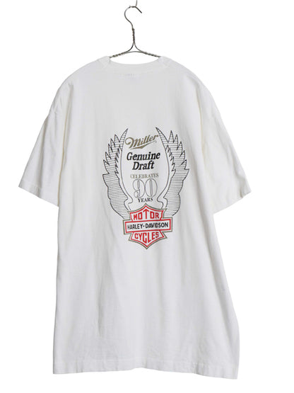 90s USA製 ハーレーダビッドソン ビール 両面 プリント ポケット付き 半袖 Tシャツ メンズ XL オールド バイク 企業 ポケT 大きいサイズ 白