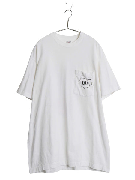 90s USA製 ハーレーダビッドソン ビール 両面 プリント ポケット付き 半袖 Tシャツ メンズ XL オールド バイク 企業 ポケT 大きいサイズ 白