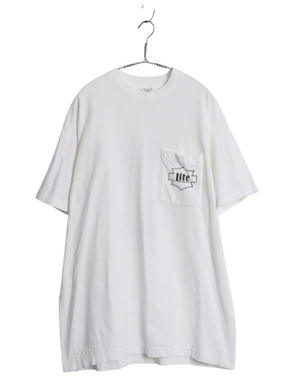 90s USA製 ハーレーダビッドソン ビール 両面 プリント ポケット付き 半袖 Tシャツ メンズ XL オールド バイク 企業 ポケT 大きいサイズ 白