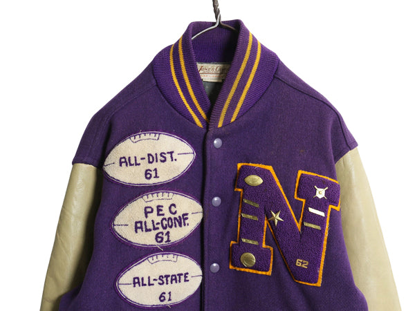 50s 60s ★ LOWE & CAMPBELL 袖 本革 レザー ウール スタジャン メンズ XL / ヴィンテージ サガラ ワッペン アワード ジャケット カレッジ