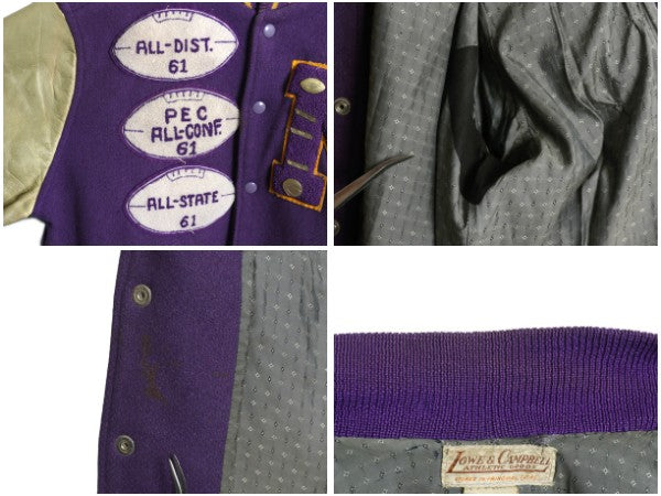 50s 60s ★ LOWE & CAMPBELL 袖 本革 レザー ウール スタジャン メンズ XL / ヴィンテージ サガラ ワッペン アワード ジャケット カレッジ