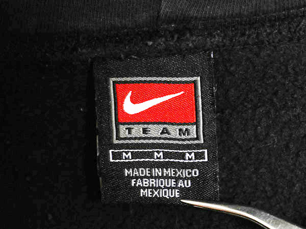 00s ナイキ カレッジ 刺繍 スウェット フード パーカー メンズ M オールド トレーナー スウッシュ プルオーバー 裏起毛 ヘビーウェイト 黒