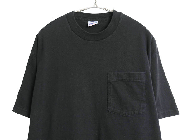 90s USA製 BVD ポケット付き 無地 半袖 Tシャツ メンズ XL / オールド ポケT 耳付き ブランク シングルステッチ トップス 大きいサイズ 黒