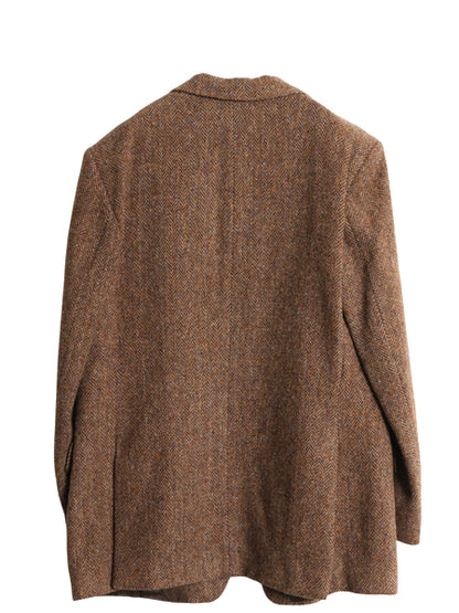 70s ハリスツイード テーラード ジャケット メンズ XL 程 ヴィンテージ ブレザー ツイード ウール マルチカラー ヘリンボーン 大きいサイズ