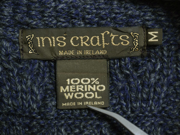 90s アイルランド製 INIS CRAFTS フルジップ フィッシャーマン ニット セーター レディース M / オールド メリノ ウール ジャケット アラン