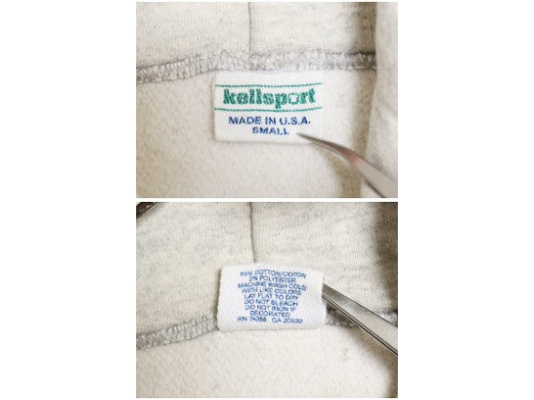90s USA製 Kellsport 2段 プリント スウェット フード パーカー メンズ S / オールド リバース タイプ トレーナー 裏起毛 プルオーバー 灰