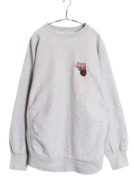 80s USA製 チャンピオン リバースウィーブ スウェット メンズ XL 程 ヴィンテージ バスケ 刺繍 裏起毛 トレーナー ヘビーウェイト グレー