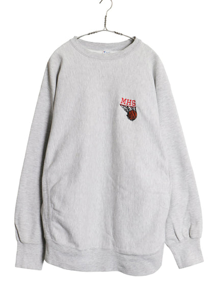 80s USA製 チャンピオン リバースウィーブ スウェット メンズ XL 程 ヴィンテージ バスケ 刺繍 裏起毛 トレーナー ヘビーウェイト グレー