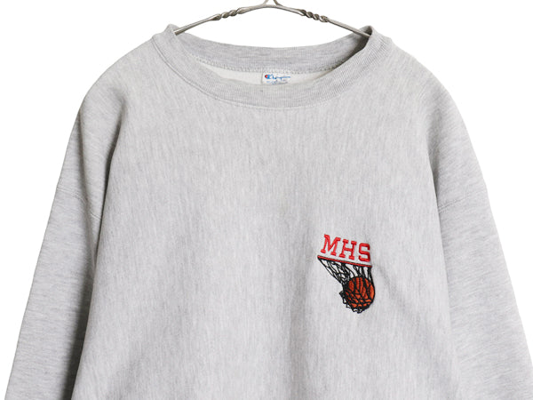 80s USA製 チャンピオン リバースウィーブ スウェット メンズ XL 程 ヴィンテージ バスケ 刺繍 裏起毛 トレーナー ヘビーウェイト グレー