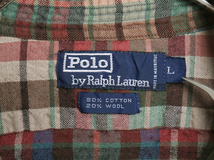 90s ポロ ラルフローレン チェック 長袖 シャツ メンズ L / オールド 古着 コットン ウール 薄手 ポニー なし マルチカラー ヴィエラ 素材