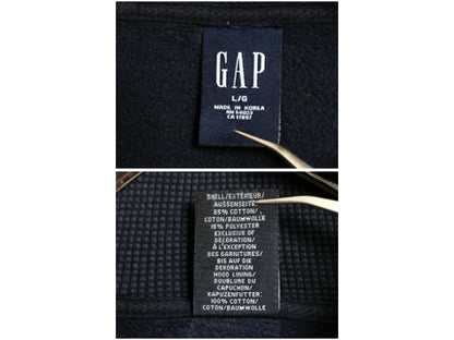 00s オールド ギャップ フルジップ スウェット フード パーカー メンズ L 古着 無地 トレーナー リバース タイプ 裏起毛 ヘビーウェイト 紺