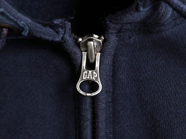 00s オールド ギャップ フルジップ スウェット フード パーカー メンズ L 古着 無地 トレーナー リバース タイプ 裏起毛 ヘビーウェイト 紺