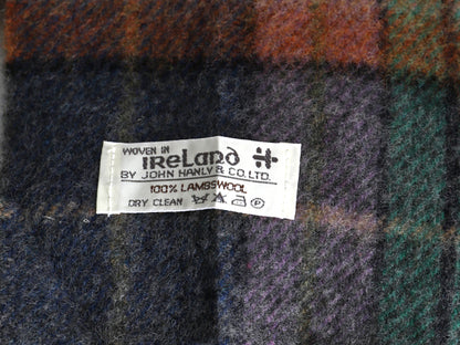 90s アイルランド製 JOHN HANLY フリンジ付き マフラー メンズ レディース 古着 オールド ラム ウール チェック シンプル カジュアル 防寒